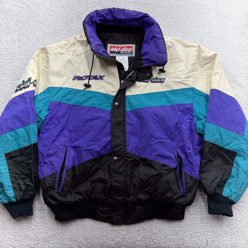 Vintage Ski-Doo Bombardier Rotax Snowmobile Jacket Mens L Purple Colorblock 90s